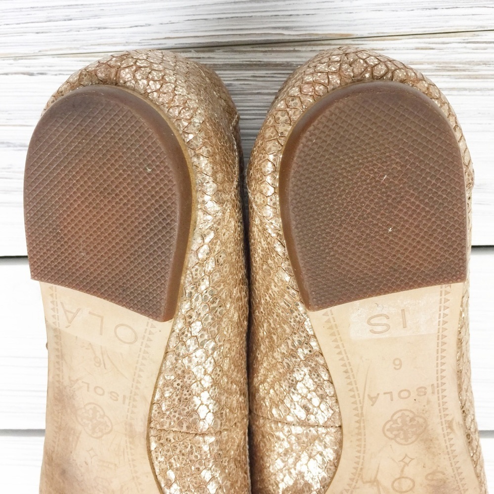 ISOLA Gold Metallic Snakeskin Leather Flats 6 - Picture 6 of 8